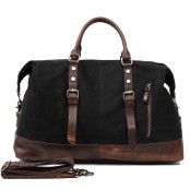 2. WAX Vamp Vintage™ Podróżna torba weekendowa. Woskowana bawełna - skóra naturalna. Damska i męska. Kolor: czarny